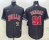 Men's Chicago Bulls #91 Dennis Rodman Number Black With Patch Cool Base Stitched Baseball Jersey,baseball caps,new era cap wholesale,wholesale hats